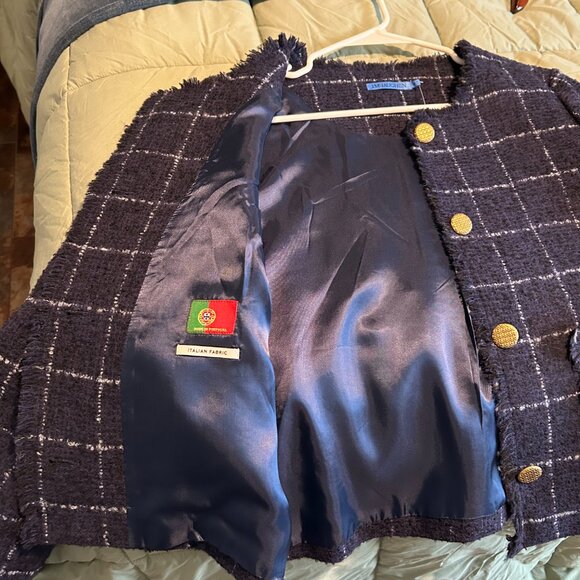 J. McLaughlin Abigail Jacket in Window Pane Navy and White - Picture 3 of 9